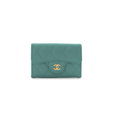 CHANEL CAVIAR QUILTED FLAP CARD HOLDER WALLET GREEN AP0214 (11.3*7.5*2.5cm)